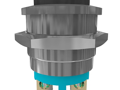 Stainless Steel Metal Push Button Switch For Electronic Appliances With Blue Base And Terminals 3d model
