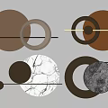 Modern Geometric Wall Decor With Circular Rings Marble Texture And Metal Accents