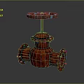 Rusty Red Valve With Blue Brown Handle And Metallic Body Structure
