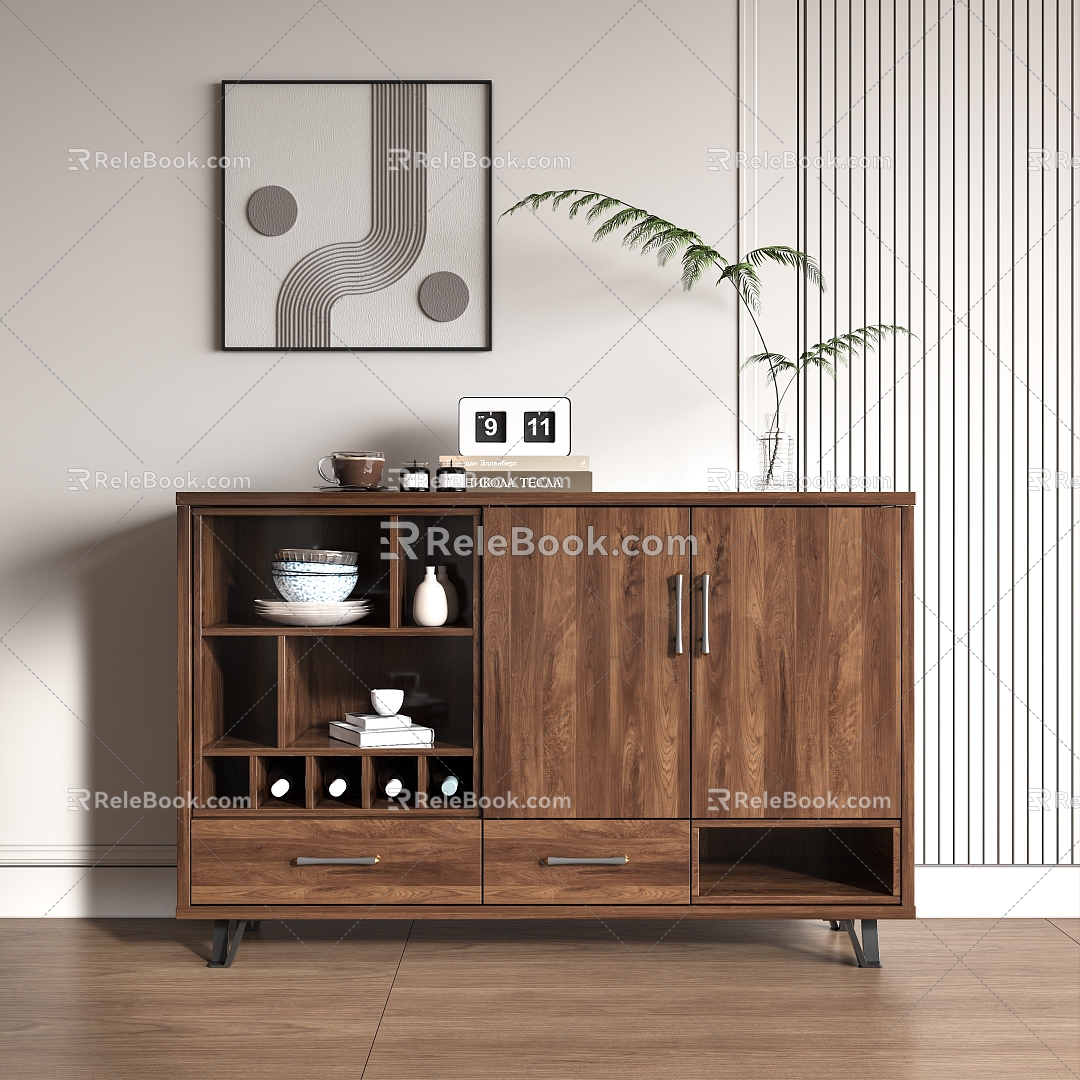 Sideboard Side Cabinet Wine Cabinet Log Color Side Cabinet 3d model