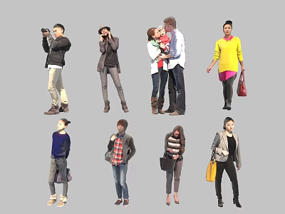 People In Various Poses And Different Casual Outfits Standing Walking And Interacting 3d model
