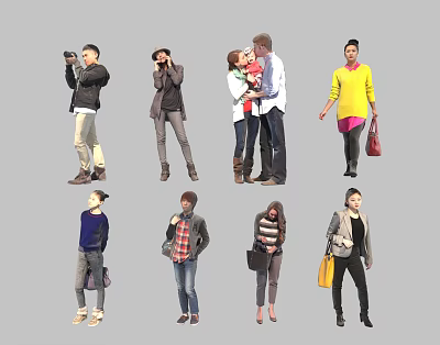 People In Various Poses And Different Casual Outfits Standing Walking And Interacting 3d model