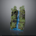 Natural Rock Formation With Flowing Waterfall And Lush Green Vegetation