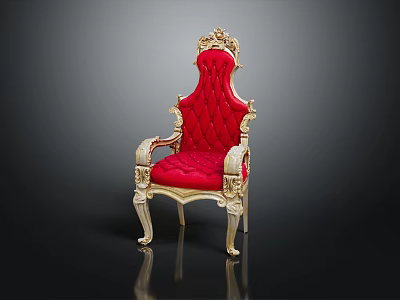 Luxurious Red Upholstered Chair With Golden Carved Frame And Ornate Details 3d model