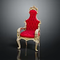 Luxurious Red Upholstered Chair With Golden Carved Frame And Ornate Details