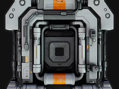 Futuristic Sci Fi Metallic Mechanical Hatch With Orange Accents Gray Frame And Pipes 3d model