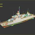Military Patrol Boat Model With Red Hull And Radar Equipment