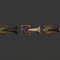 Vintage Phonographs With Wooden Bases Brass Horns And Retro Design