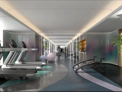 Modern Fitness Gym Interior With Treadmills Exercise Balls And Training Equipment 3d model