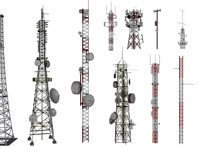 Industrial Communication Towers With Various Steel Structures Antennas And Satellite Dishes 3d model