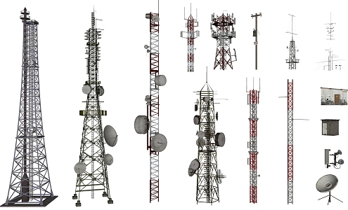 Modern signal tower Signal transmission tower Communication tower combination 3d model