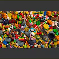 Pile of Colorful Assorted Food Including Fruits Vegetables And Drinks