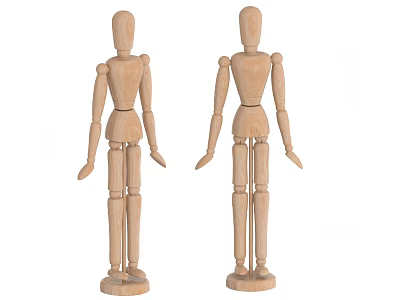 Pair of Jointed Wooden Mannequin Figures Decorative Ornament Set for Home 3d model