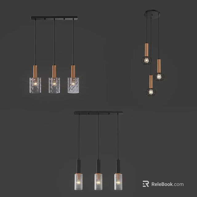 Modern Minimalist Pendant Lights With Glass Shades And Copper Accents For Interior Design 3d model 