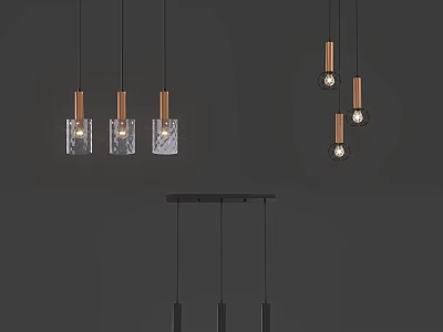 Modern Minimalist Pendant Lights With Glass Shades And Copper Accents For Interior Design 3d model