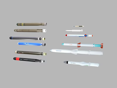 Different Types Of Military Missiles With Various Colors And Modern Designs 3d model