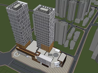 Modern Office Building With Two High Rise Towers In Urban Area Design 3d model