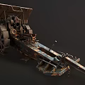 Old Military Artillery Weapon With Long Barrel Camouflage Paint And Wheel Carriage