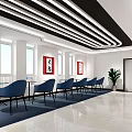 Modern Library Interior With Blue Bookshelves Curved Ceiling Light Strips And White Floor