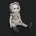 Classic White Doll With Ruffled Bonnet Pink Bow And Striped Onesie On Dark Background