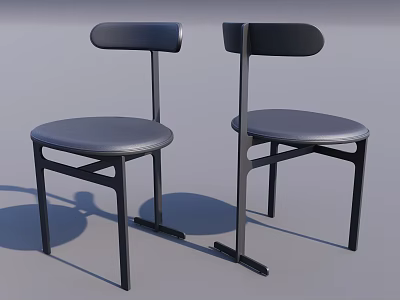 Modern Single Chair with Leather Seat and Black Metal Frame Design 3d model