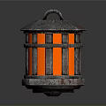 Vintage Metal Lantern With Rustic Grilled Design And Illuminated Orange Glow