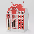 Red and White Detached Villa With Arched Windows Multiple Windows and Chimneys