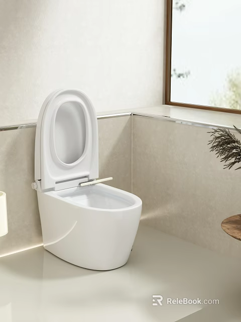 Modern Bathroom Combination with White Toilet Light Colored Walls Window and Plant Decoration 3d model 