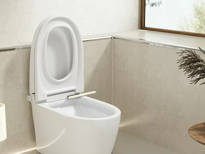 Modern Bathroom Combination with White Toilet Light Colored Walls Window and Plant Decoration 3d model