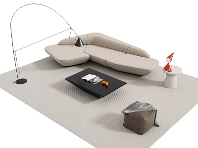 Sofa Coffee Table Combination Multi-person Sofa Floor Lamp Ornaments 3d model