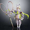 Mechanical Anime Rabbit Ear Character With Green Hair Tail Holding Ringed Weapon In Armored Outfit