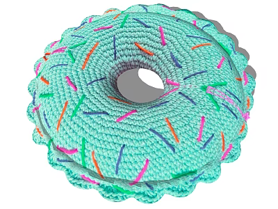 Knitted Donut Shaped Light Green Pillow With Colorful Stripes And Soft Texture 3d model