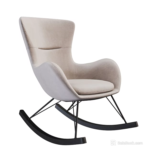 Elegant Light Beige Rocking Chair Upholstered Design With Black Metal Frame 3d model 