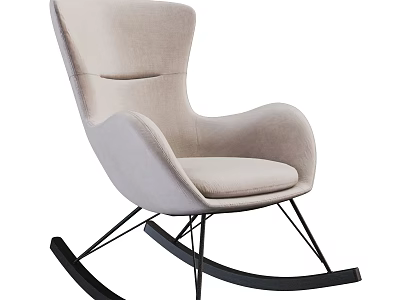 Elegant Light Beige Rocking Chair Upholstered Design With Black Metal Frame 3d model