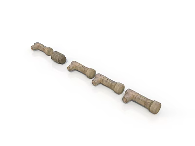 Three Industrial Equipment Metal Connectors Arranged in a Row Durable Mechanical Parts 3d model
