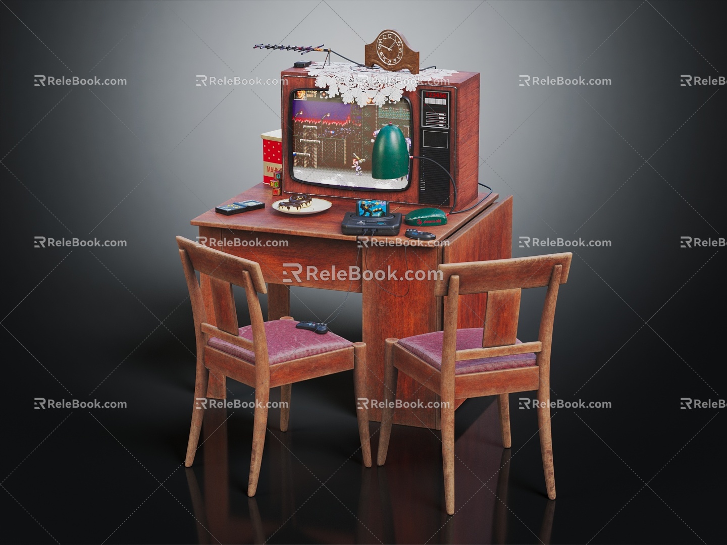 Retro TV Old Furniture Old Game Machine Old TV 3d model