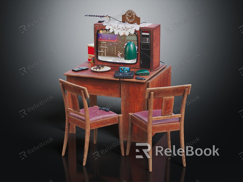 Retro TV Old Furniture Old Game Machine Old TV model