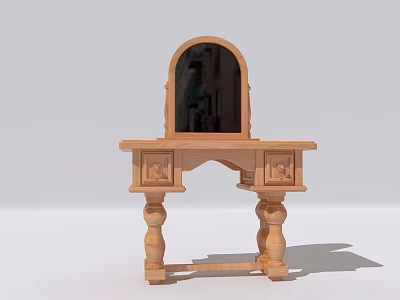 Classic Wooden Dressing Table With Carved Details Mirror And Turned Legs 3d model