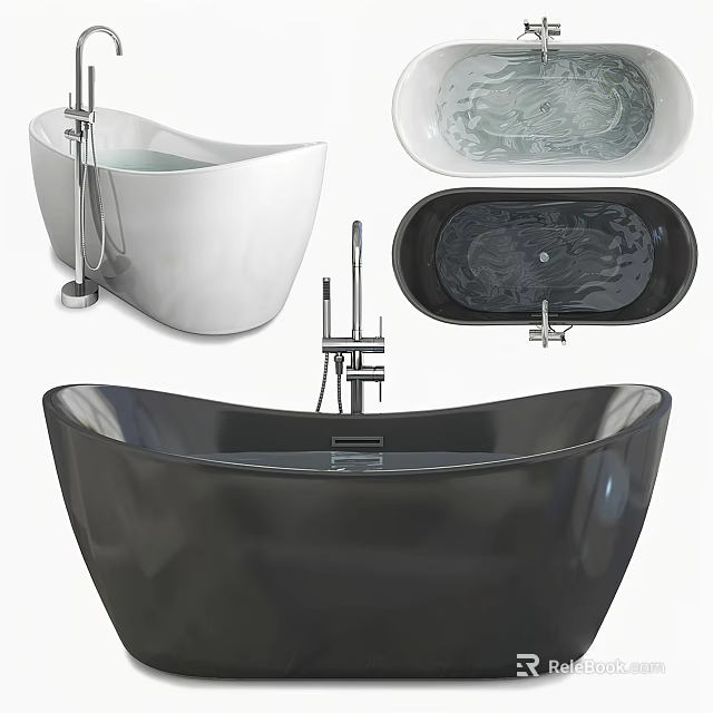 Modern Freestanding Bathtub Designs In White And Black With Metal Faucet 3d model 