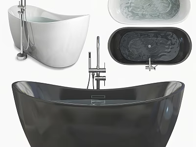 Modern Freestanding Bathtub Designs In White And Black With Metal Faucet 3d model