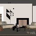 Modern Living Room Interior With White Sofa Fireplace Abstract Painting And Coffee Table
