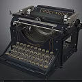 Vintage Underwood Dark Blue Typewriter With Retro Design And Round Keys