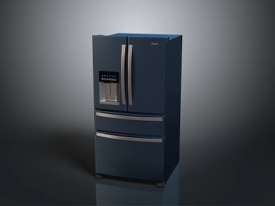Navy Blue French Door Refrigerator With Bottom Drawer And Digital Display Design 3d model