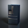 Navy Blue French Door Refrigerator With Bottom Drawer And Digital Display Design