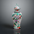 Traditional Ceramic Sculpture Vase With Colorful Floral And Bird Patterns Lid