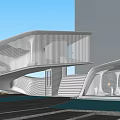 Modern Sales Office Building With Glass Curtain Wall Streamlined Design And Water Reflection