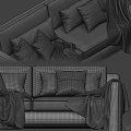 Light Gray Sofa With Red Gray Striped Pillows And Textured Blankets 3d model