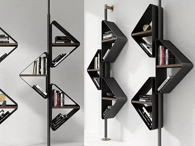 Modern Triangular Bookshelf With Black Frame And Multiple Wooden Layers 3d model