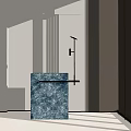 Modern Reception Desk With Blue Marble Texture And Stylish Floor Lamp
