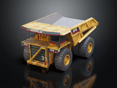 Caterpillar Yellow Dump Truck With Large Tires Number 3 And Tipping Bed 3d model